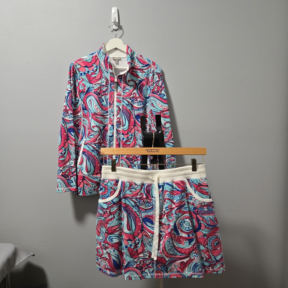 NWT T by Talbots Woman Colorful Paisley Everyday Yoga Jacket and Skort Size X